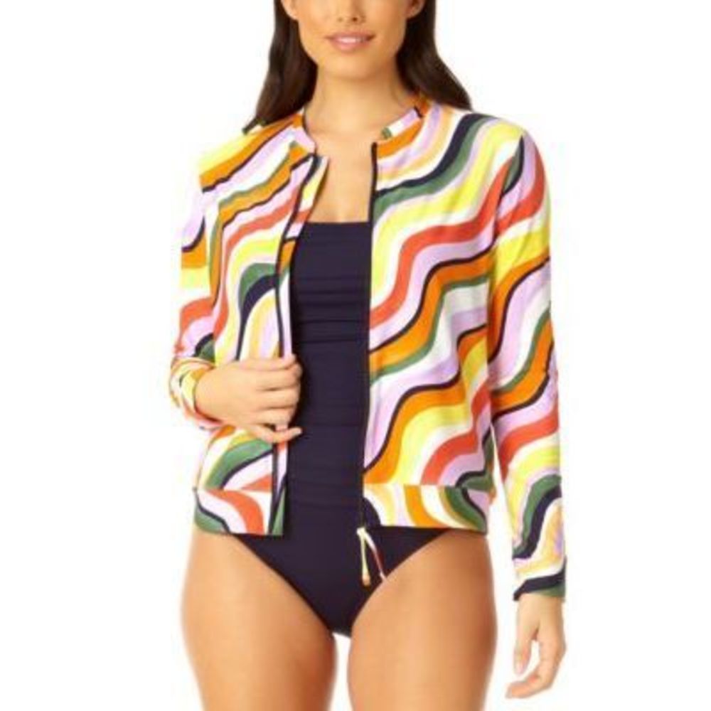 NWT Anne Cole Anne Cole Womens Long-Sleeve Coverup /Jacket Full-Zip
